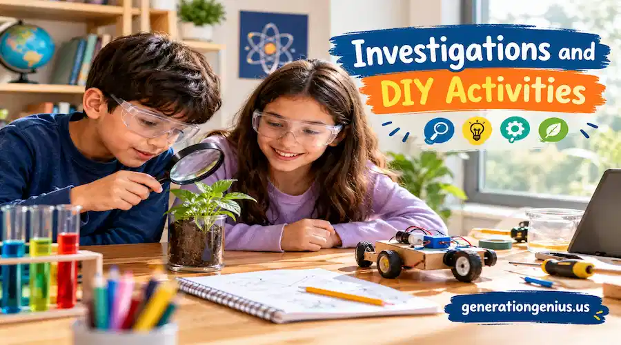 Investigations and DIY activities for kids with hands-on science experiments and creative STEM projects generationgenius.us.